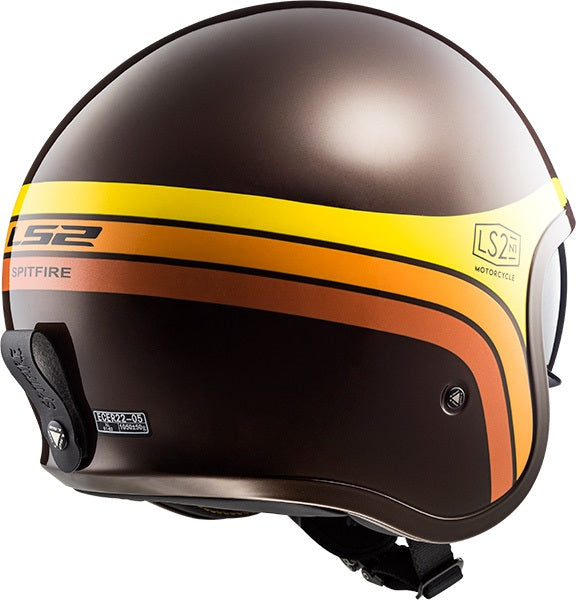 Jethelm LS2 Helmets 'Spitfire Sunrise' in glans bruin met oranje en geel
